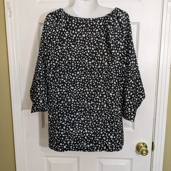 Umgee Black Satin Animal Print 3/4 Bubble Sleeve Hi-Lo Tunic Top - size L NWT - Picture 2 of 9